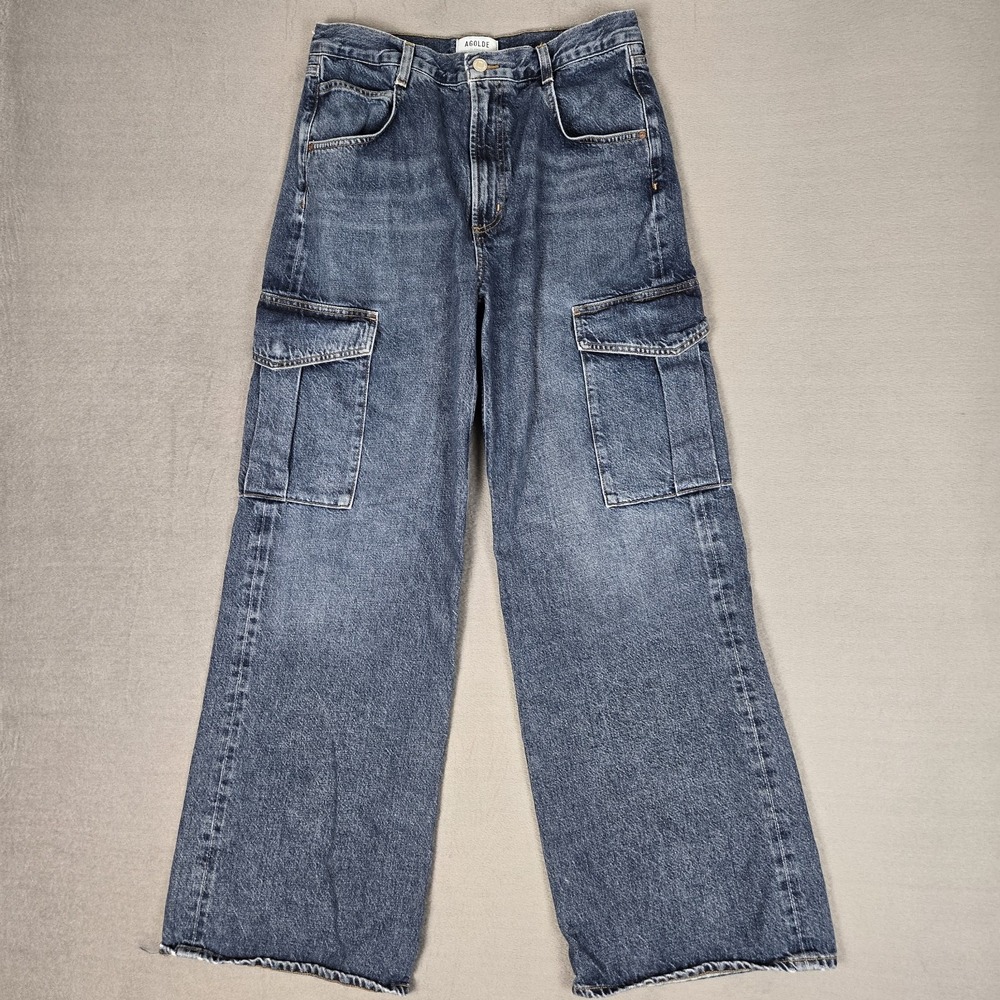 Agolde Minka Cargo Jeans Womens 29 Denim High Rise Path Dark Blue Wash Pockets